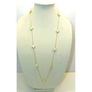 Elegant  Necklace With White Motifs & Gold Chain - 36 inch